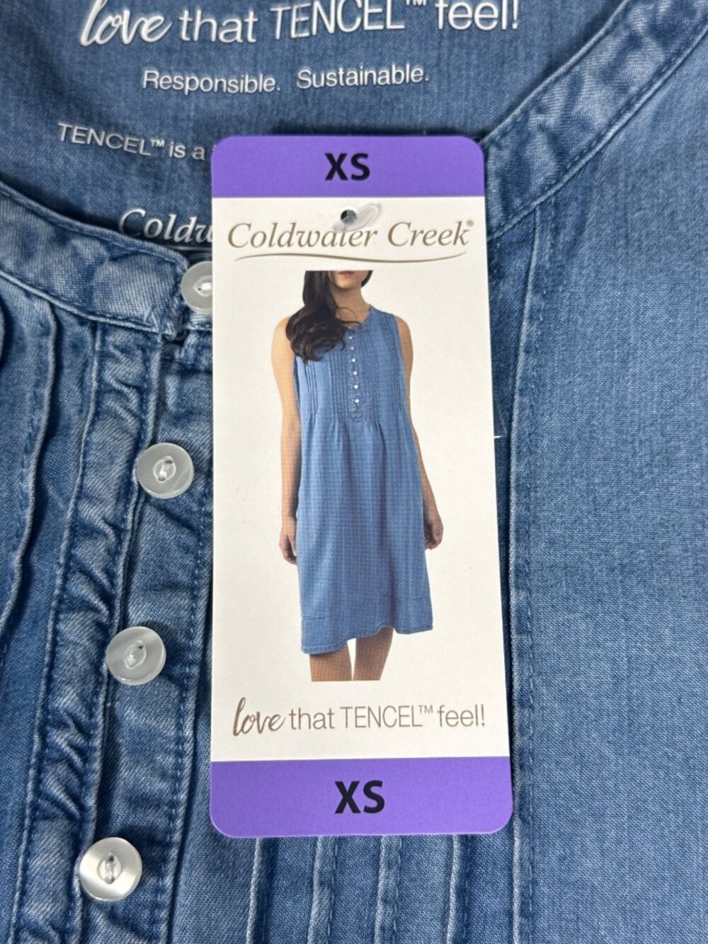 Coldwater Creek Blue Sleeveless Tencel Dress With Button Front & Pintuck Details - Picture 4 of 9
